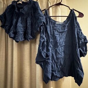 Manaola Navy Blue Ruffled Blouses